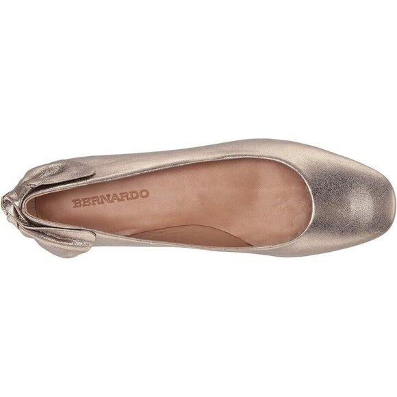 Bernardo Women Eloise Leather Bow Ballet Flat 7 Platinum Distressed Leather Gold - Picture 4 of 16